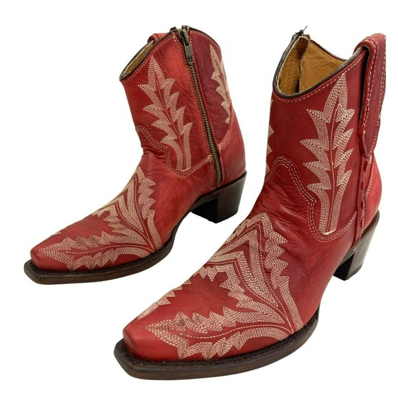 Circle G by Corral Womens Red Embroidered Cowboy Ankle Boots Size 8 - Picture 3 of 7